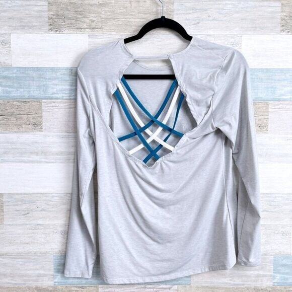 ORANGE THEORY Logo Long Sleeve Tee Gray Strappy Open Back Womens XS - Picture 3 of 7